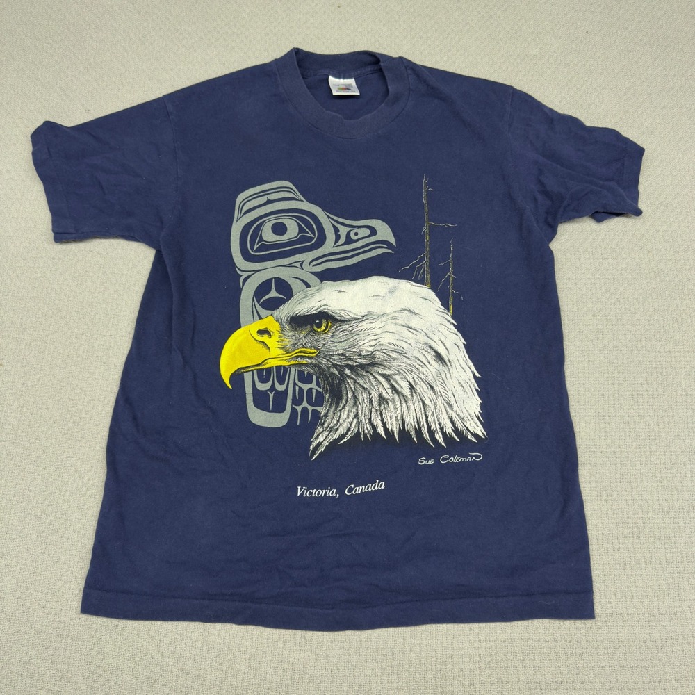 Vtg Bald Eagle Victoria Canada Shirt Mens M Blue Single Stitch British Columbia